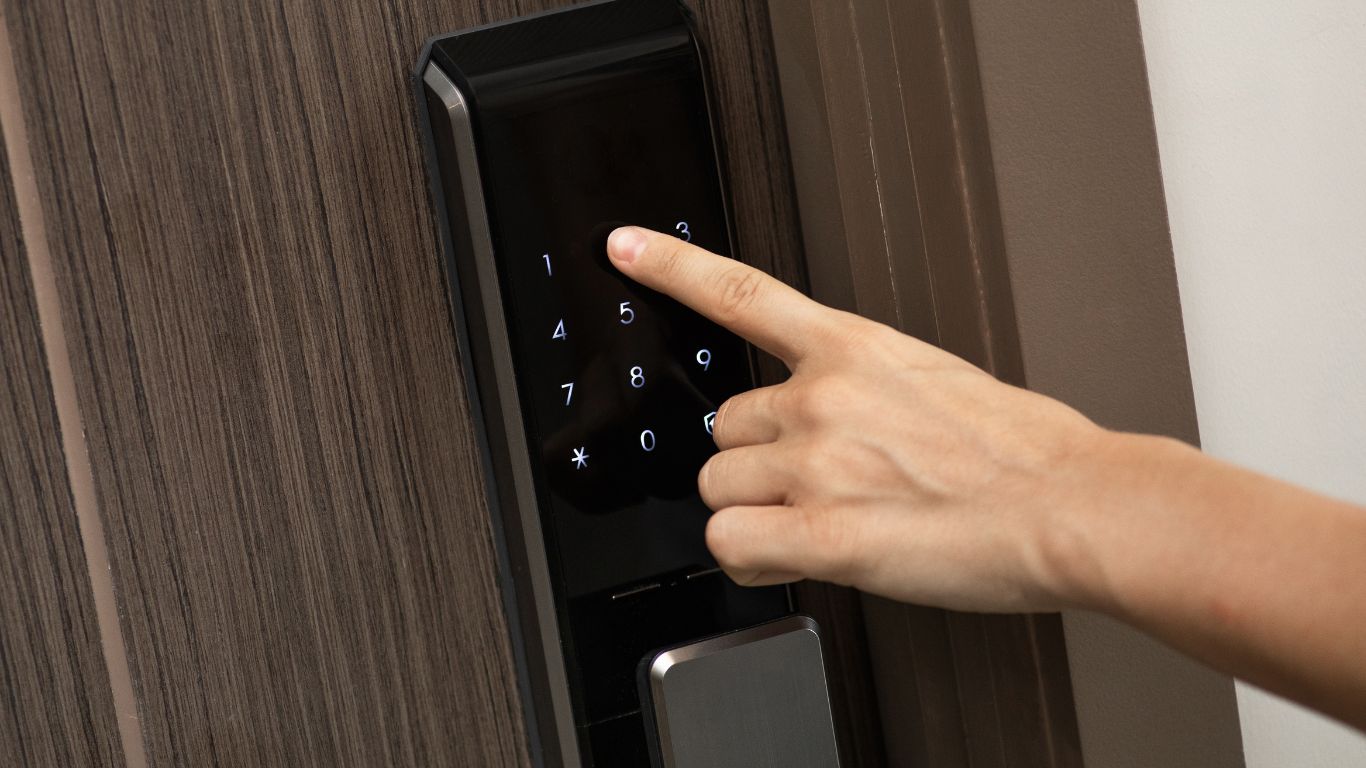 a Melbourne resident entering their home using a keypad smart lock