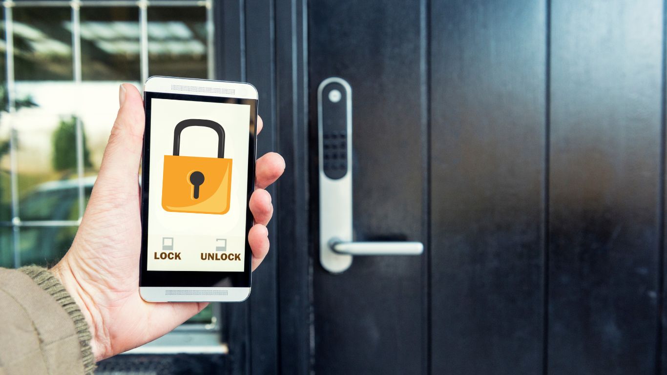 A resident locked out at beside an unresponsive smart lock keypad.