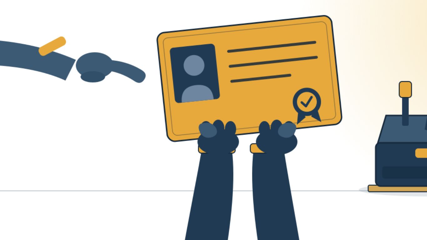 A locksmith showing trade credentials to a customer before starting work.
