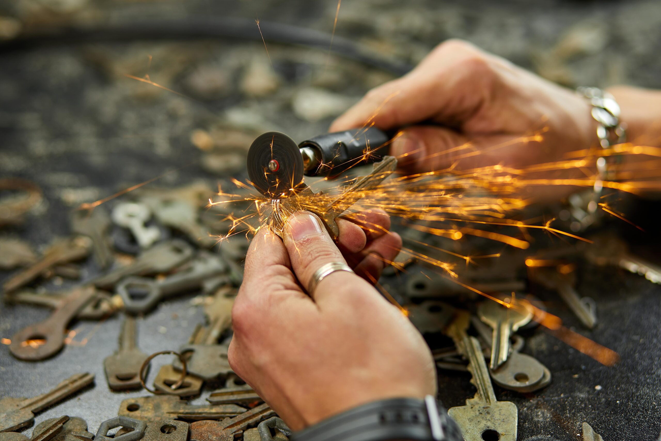 cutting keys in a workshop