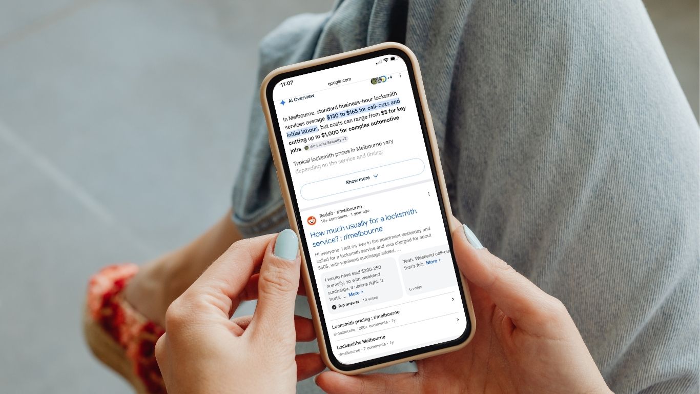 A Melbourne resident searching on their phone for how much a locksmith costs in Melbourne