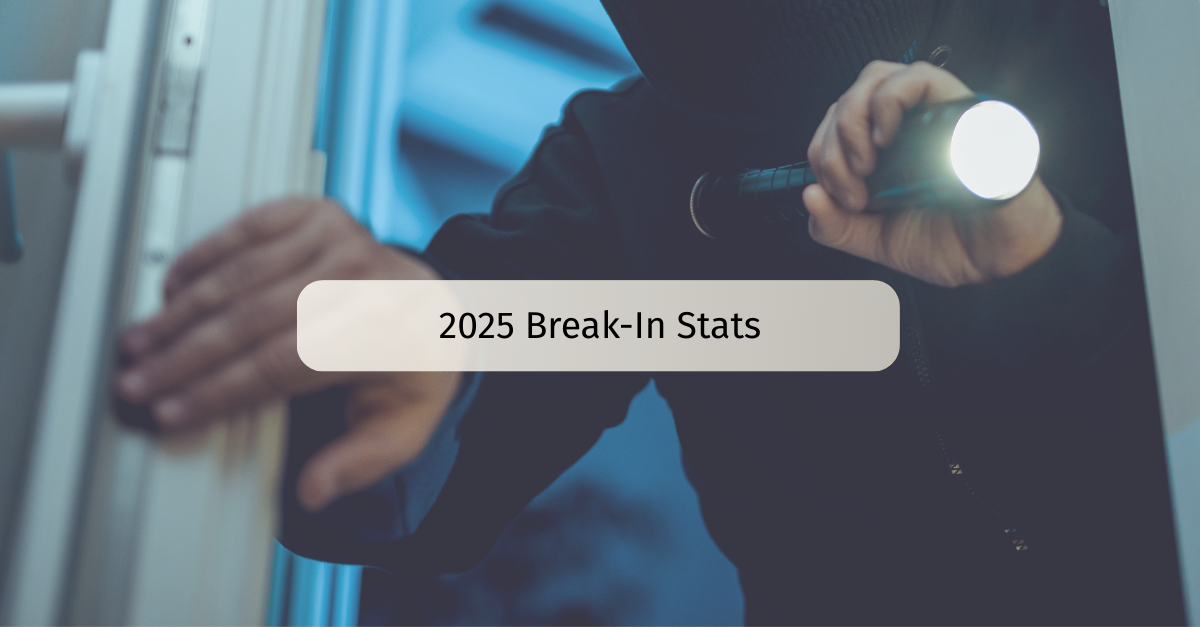 someone breaking into a home with 2025 break-in stats headlined over it
