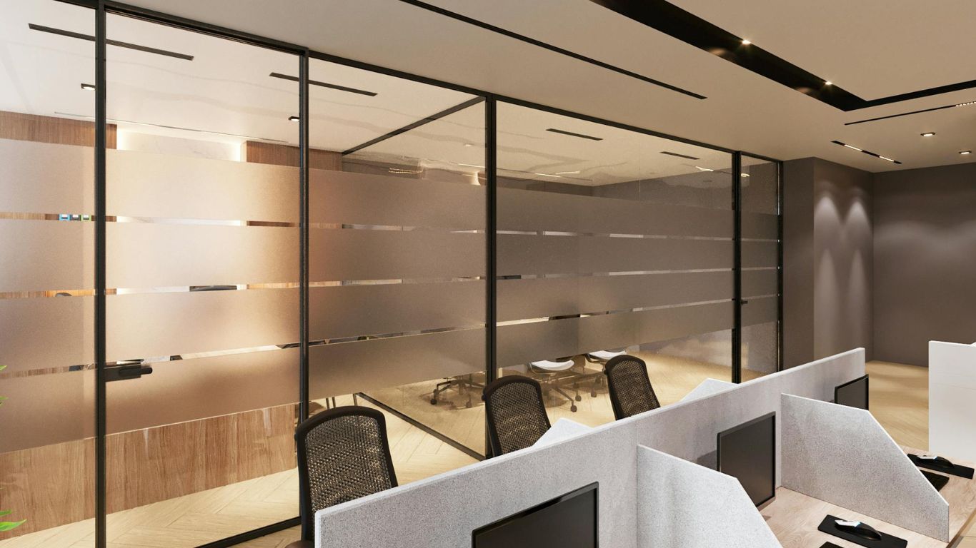 An internal meeting room with a locked door
